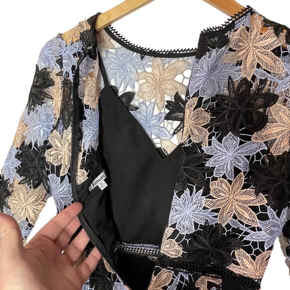ANTHROPOLOGIE MINUET Women’s Blue and Black Floral Lace Mini Dress - Picture 5 of 5